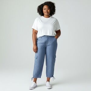 Anthrapologie - Sanctuary - Denim Blue Linen Cargo Crop Pant - 32